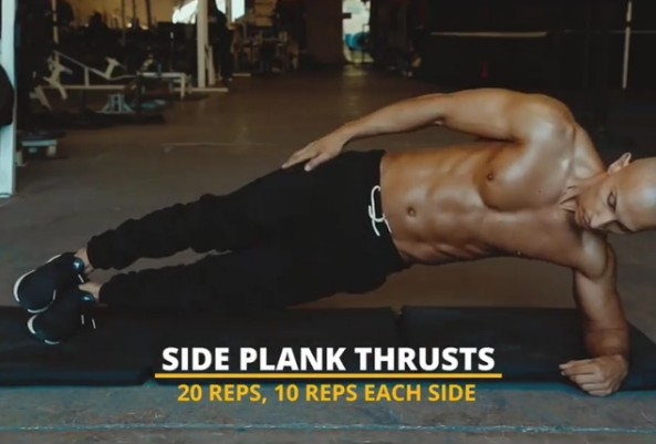 Side Plank Thrusts (по 10 на каждую сторону)